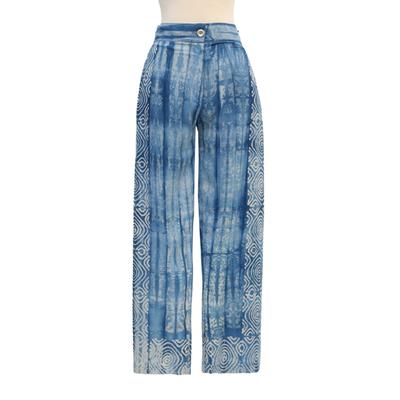 Lake Spiral,'Hand-Stamped Cotton Batik Pants from Bali'