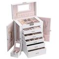 ANWBROAD 6 Tier Huge Jewellery Box Jewellery Organizer Box Display Storage Case Holder with Lock Mirror Girls Jewellery Box for Rings Necklaces Bracelets Earrings JJB004W