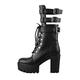 Only maker Women's Platform Lace Up Chunky High Heel Mid Calf Boots Round Toe Anti-Slip Comfort Track Sole Buckle Belt Thick Heels Pull On Faux Patent Leather Fashion Shoes PU Black Size 11