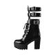 Only maker Women's Platform Lace Up Chunky High Heel Mid Calf Boots Round Toe Anti-Slip Comfort Track Sole Buckle Belt Thick Heels Pull On Faux Patent Leather Fashion Shoes Black Size 11