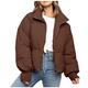 PMJAdd8s4 Women's Long Sleeve Quilted Lightweight Jackets With Pockets Zip Up Puffer Jacket Padded Puffer Jacket Coat(Coffee,Size Small)