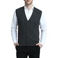 Kallspin Men's Big & Tall Knitted Gilets Cashmere Wool Cable Knit Sleeveless Cardigan Vest Sweater (Charcoal, L-Tall)