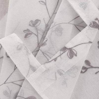 Gardinen transparent Blumen Stickerei mit Schlaufen Leinen Optik(2 Stücke) grau 140x225 cm - Woltu Image