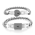 Bracelet de serrure d'amour de coeur d'amant d'acier inoxydable de ton argent de 2 pièces avec le