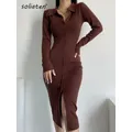Automne Hiver tambours con Robes Pull Avec Tout Vert 2024 Femmes Sexy Midi Split Manches sulfCasual