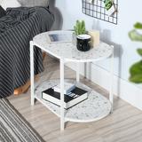 White Side End Table 24" 2-Tiers Oval Nightstand, Modern Marble Small Table Coffee Tea Sofa Table for Living Room Indoor Balcony