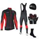 FDX Men's Winter Cycling Suit with Gloves, Cap, Socks - Italian Thermal Roubaix Windproof Thermodream Cycle Clothing Set - Long Sleeve Jersey, 3D Padded Bib Tight for Bicycle Outdoor Riding(Red-L)