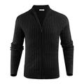Sykooria Men Winter Jumper Zip Up Cardigan Vintage Plain Chunky Cable Knitted Sweater Long Sleeve Jumper Coat Outwear Black