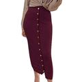 hellomiko Women's Muslim Maxi Skirt, Stretch Breasted High Waist Knit Skirts Pencil Skirt Red Wine