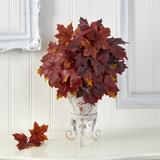 20" Autumn Maple Leaf Artificial Plant in Metal Planter - Pot Size: H: 9.5 In. W: 6 In. D: 6 In.