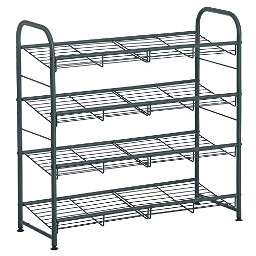 SONGMICS Stackable Shoe Rack, 4-Tier Shoe Rack Storage Organizer, Hold up to 16 Pairs, Steel, 27 x 10.8 x 25.6 Inches, for High Heels, Trainers, Slippers, in the Entryway, Closet, Gray ULMR067G01