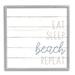 Stupell Industries Eat Sleep Beach Repeat Phrase Planked Pattern Wall Plaque Art By Kim Allen Canvas, Wood in White | 17 H x 17 W x 1.5 D in | Wayfair