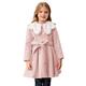 Warm Winter Button Down Overcoat Petals Collar Duffle Trench Coat with Belt for Girls 5-7 Years Light Pink