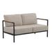 Indoor/Outdoor Patio Loveseat with Cushions-Modern Aluminum Framed Loveseat with Teak Accent Arms, Black with Beige Cushions [GM-201027-2S-GY-GG] - Flash Furniture GM-201027-2S-GY-GG