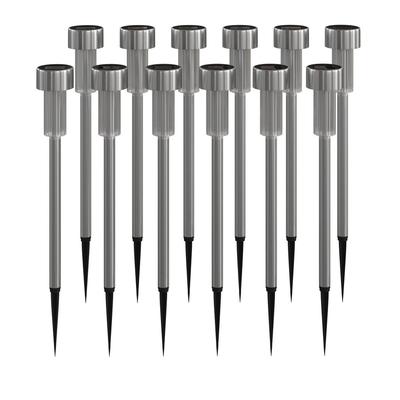 12 Pack Stainless Steel LED Solar Lights, Weather Resistant Outdoor Solar Powered Lights for Pathway, Garden, & Yard [DN-SL104-12-SS-GG] - Flash Furniture DN-SL104-12-SS-GG