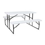 Insta-Fold White Wood Grain Folding Picnic Table and Benches - 4.5 Foot Folding Table [RB-EBB-1470FD-WH-GG] - Flash Furniture RB-EBB-1470FD-WH-GG