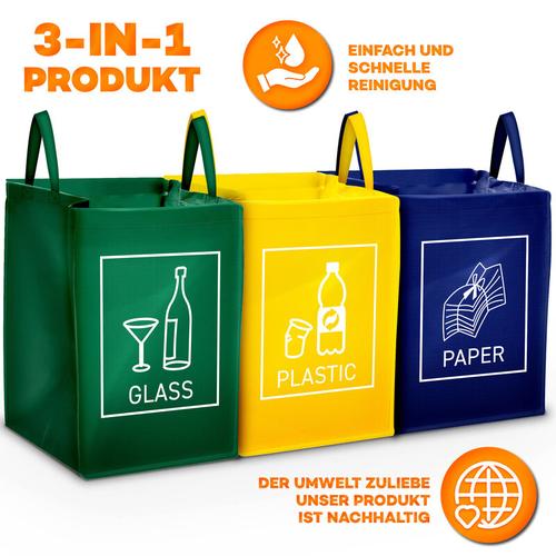 ® 3er Set Recycling Müll Sortiertaschen Mülltrennsystem Abfalltrennsystem - Tresko