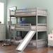 Twin-Over-Twin-Over-Twin Triple Bed with Built-in Ladder and Slide, Pinewood Frame Adjustable Triple Bunk Bed with Guardrails