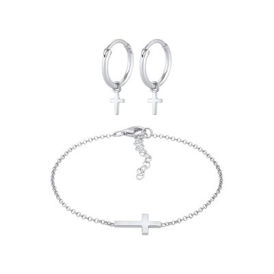 Elli Kreuz Symbol Armband Ohrstecker Set 925 Silber silberfarben Damen Image