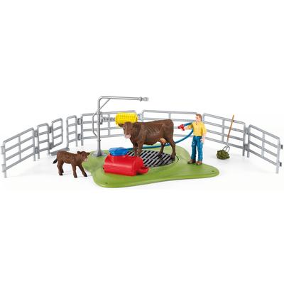 Schleich Spielwelt Farm World, Kuh Waschstation (42529), Made in Europe bunt Kinder Ab 3-5 Jahren Altersempfehlung