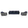 Stance 3 Piece Outdoor Patio Aluminum Sectional Sofa Set by Modway Metal in Blue/White | 31.5 H x 75.5 W x 32 D in | Wayfair EEI-3165-WHI-NAV-SET