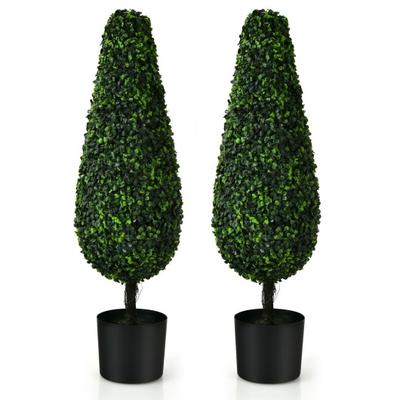 Costway 2 Pack 3 Feet Artificial Tower UV Resistant Indoor Outdoor Topiary Tree