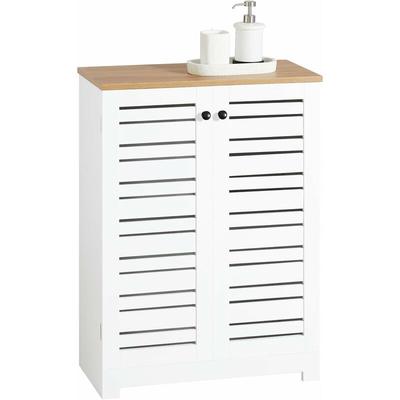 BZR41-W Badkommode Badschrank mit Lamellentüren Kommode fürs Bad Badezimmerschrank weiß-Natur bht Image