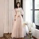 Robe de Soirée Rose à Col Rond et Fleurs 3D Tenue Formelle de Forme Trapèze de Haute Couture pour