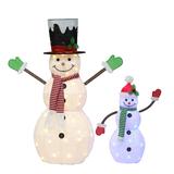 Puleo International Lighted Outdoor 2-Piece Snowmen Set - White; Red; Green; Black