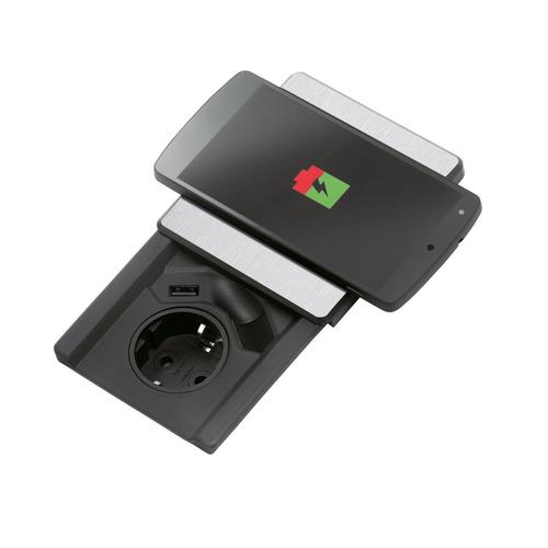 Evoline® Square-USB Qi, Einbausteckdosenelemente, mit Schukosteckdose
