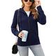 Irevial Ladies Plain Zip Up Hoodie Womens Long Sleeves Front Pockets Pullover Tops with Drawstring Navy Blue