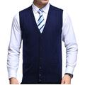 FULIER Mens Winter Wool V-Neck Gilet Sleeveless Vest Waistcoat Casual Gentleman Knitwear Cardigans Knitted Sweater Tank Tops Dress Buttons Design (S, Navy)