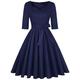 MINTLIMIT Women's Audrey Hepburn Vintage Style Rockabilly Floral Spring Swing Dress (Plaind Navy Blue,Size XL)