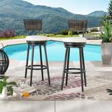 Red Barrel Studio® Evylin Patio Bar Stool w/ Cushion in Black/Brown | 42.7 H x 19.3 W x 20 D in | Wayfair DA0542D2E29B4A99AC6942B799EBB24B