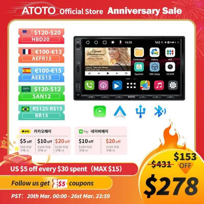 ATOTO-Autoradio S8 avec Écran Tactile de 7 Pouces CarPlay Android 10 2 Din Limitation Radio