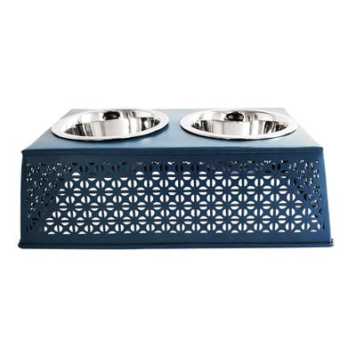Mallard Blue Raised Pet Dog Feeder with Bowls by JoJo Modern Pets in Blue
