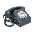 GPO 746 Push-Button Retro Landline Phone, Vintage Landline Telephone for Home, Office, Retro Phones with Authentic Bell Ring and Curly Cord, Grey