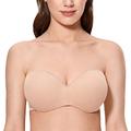 CALVENA Women's Push Up Strapless Bra Molded Padded Underwire Lift Support Bra Beige 36C