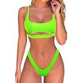 Byoauo Womens Sexy Bikini Scoop Neck Straps Cutout Crop Top with Cheeky Bottom Two Piece Swimsuits, Fluorescent Green, Large