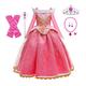 WonderBabe Girls Sleeping Beauty Brithday Party Fancy Costume Long Sleeve Princess Halloween Christmas Cosplay Dress Up Outfit Gown Pink Age 6-7 Years
