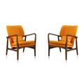 Bradley Yellow and Walnut Linen Weave Accent Chair (Set of 2) - Manhattan Comfort 2-AC015-YL