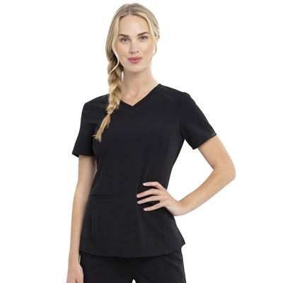 Cherokee Medical Uniforms Euphoria 2-Pocket V-Neck Top (Women's) (Size XS) Black, Polyester,Rayon,Spandex