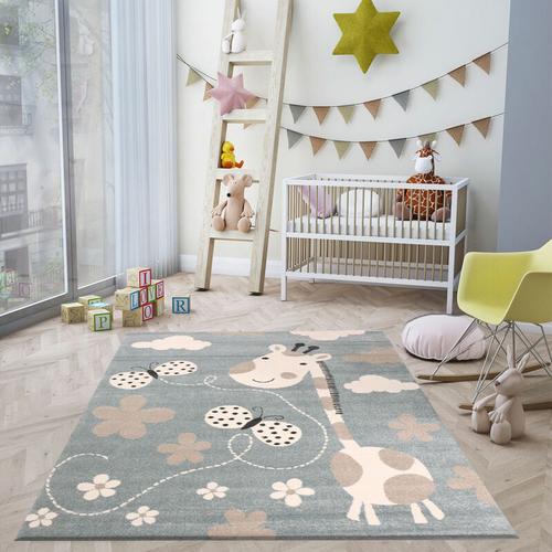 Kinderteppiche Giraffe mit Schmetterling und Blumen Kinderteppich für Mädchen und Jungs Teppich für
