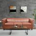 84'' Modern Chairone House Brown PU Rolled Arm Chesterfield 3-Seater Sofa with Comfort Loose Back & Seat Cushion