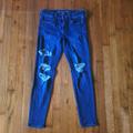 American Eagle Outfitters Jeans | American Eagle Jegging Medium Blue Distressed Denim | Color: Blue/White | Size: 8