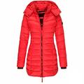 WJANYHN Winter Fashion Casual Women's Cotton-Padded Jacket, Women's Mid-Length Slim-Fitting Padded Jacket, Warm Down Padded Jacket Red