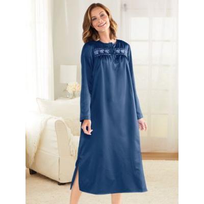Appleseeds Women's Brushed-Back Satin Embroidered Gown - Blue - M - Misses
