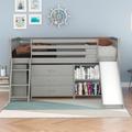 Harriet Bee Twin Low Loft Bed w/ Attached Bookcases & Separate 3-Tier Drawers, Convertible Ladder & Slide () Wood in Gray | Wayfair