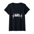 Damen Wohnmobil Camping Caravan Herzschlag EKG Geschenk Camper Fan T-Shirt mit V-Ausschnitt