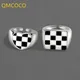 QMCOCO – bague carrée en forme de cœur motif noir couleur argent tendance élégant créatif